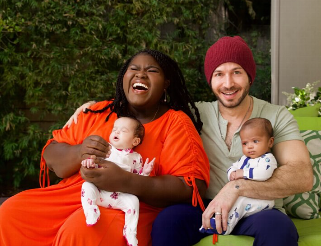 Gabourey Sidibe and Brandon Frankel share a joyful moment with their twins, Cooper and Maya, capturing the early days of parenthood | Source: Instagram/brandontour