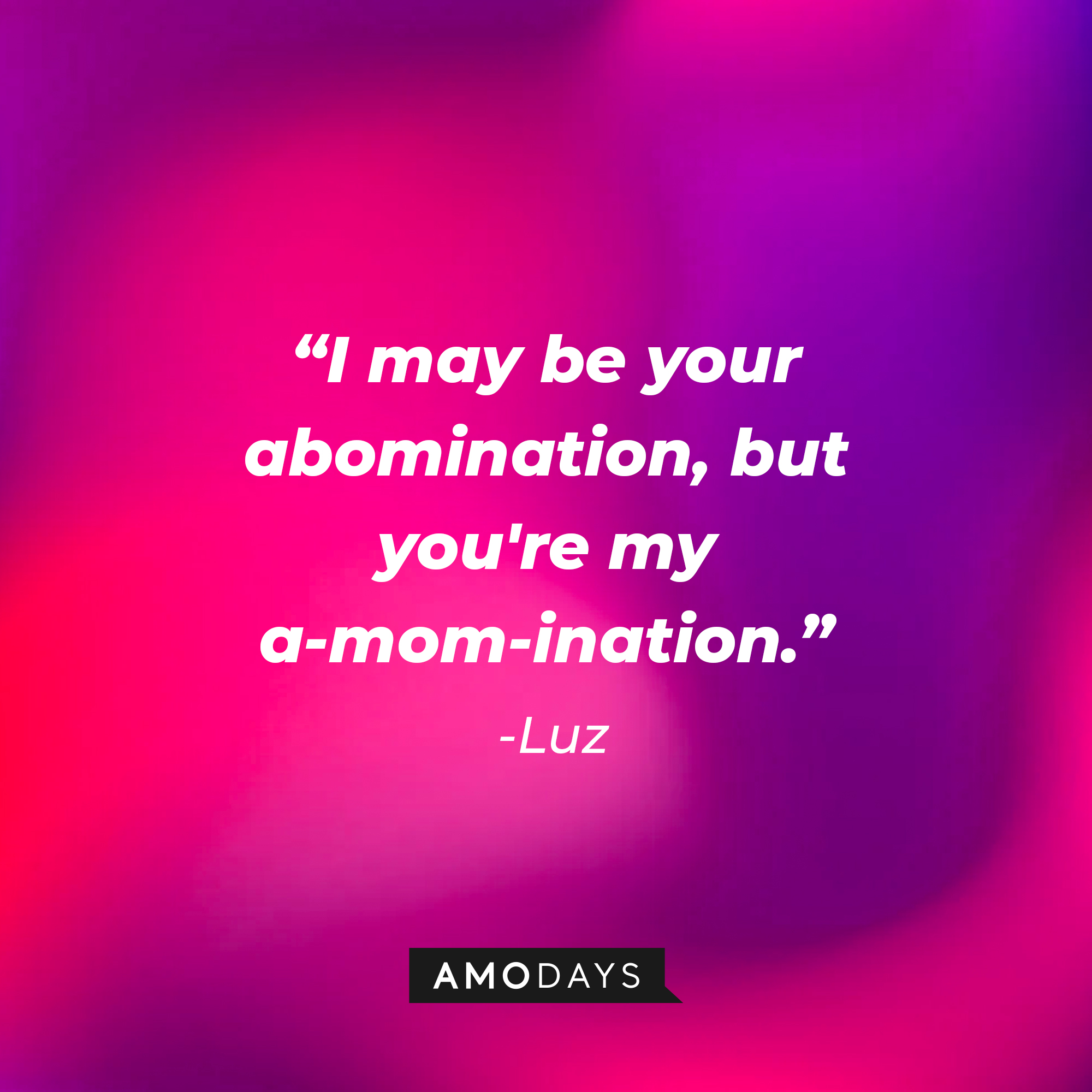 A photo with Luz's quote, "I may be your abomination, but you're my a‐mom‐ination." | Source: Amodays