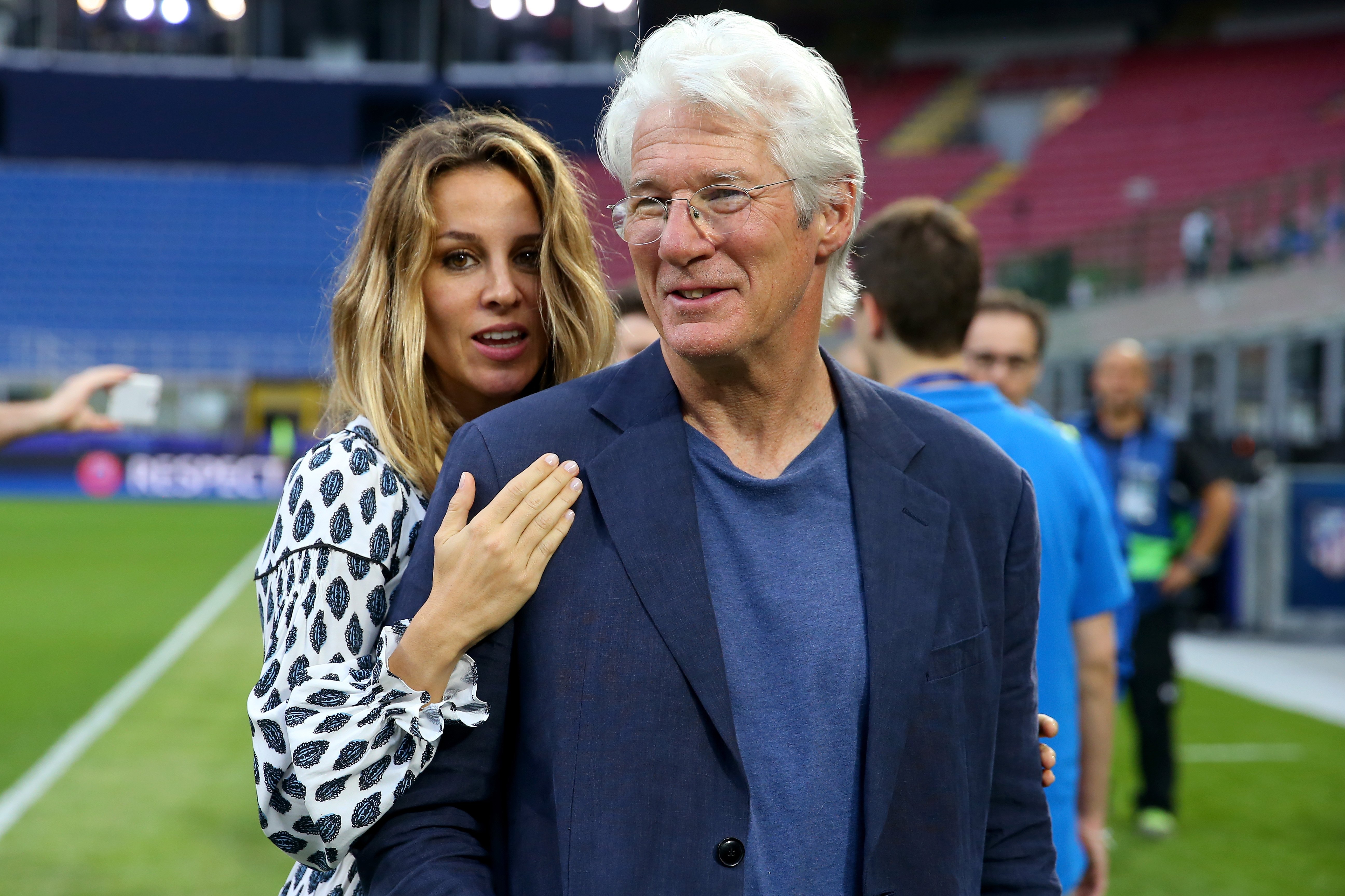 Richard Gere and Alejandra Silva at Stadio Giuseppe Meazza on May 27, 2016 in Milan, Italy | Source: Getty Images