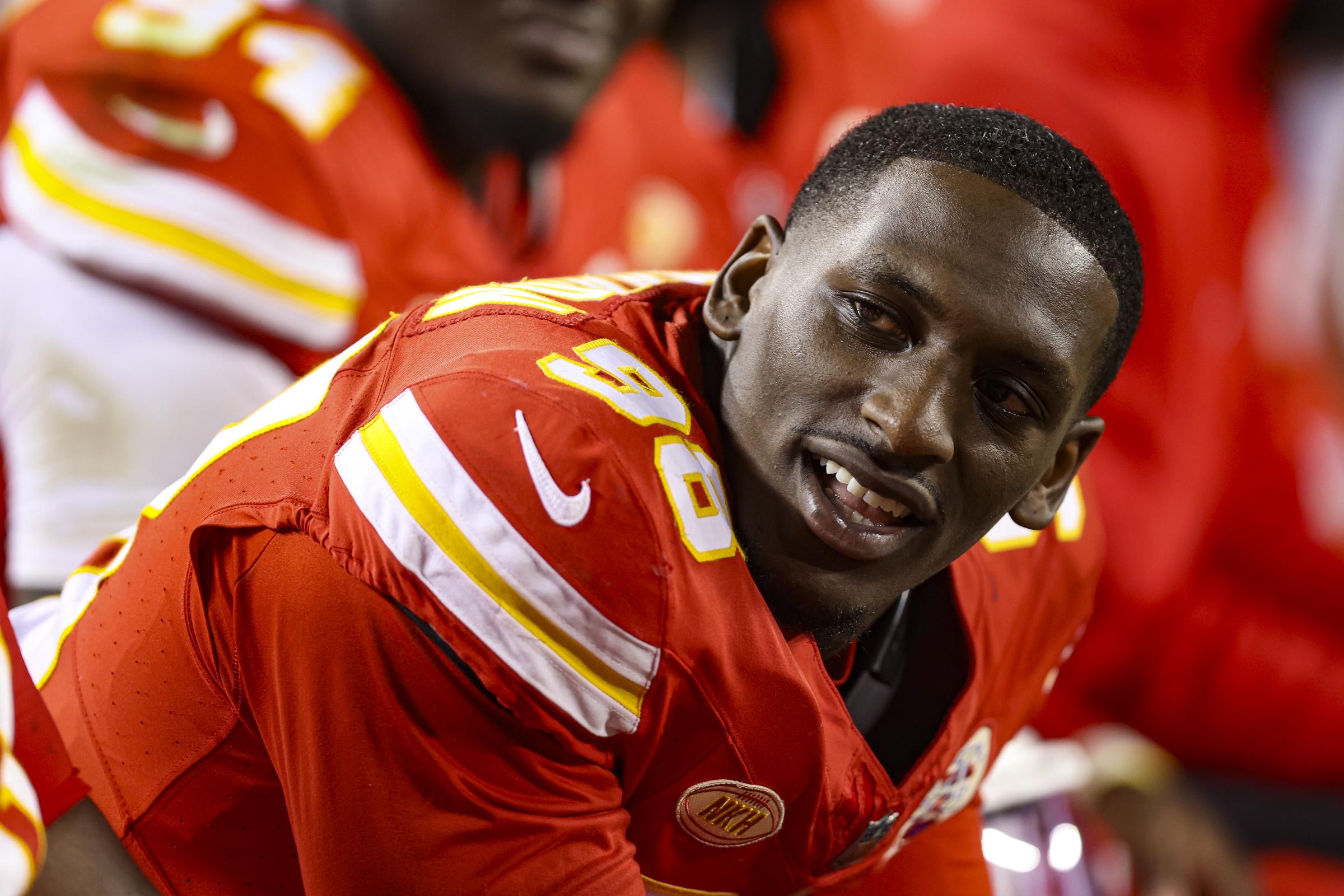 Tershawn Wharton #98 of the Kansas City Chiefs looks on from the sideline during an NFL football game against the Denver Broncos at GEHA Field at Arrowhead Stadium in Kansas City, Missouri, on October 12, 2023 | Source: Getty Images