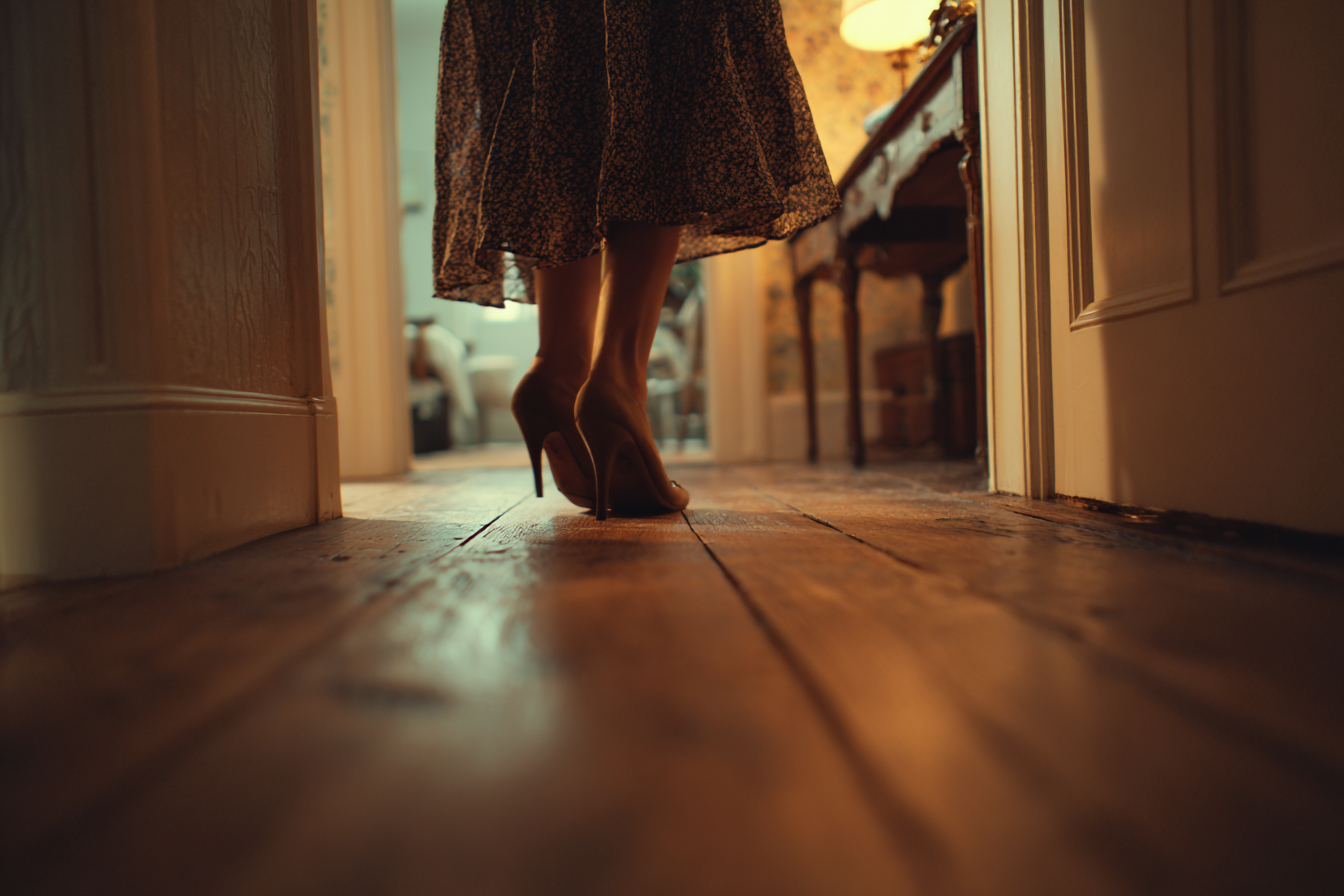 A woman walking in her house | Source: Midjourney