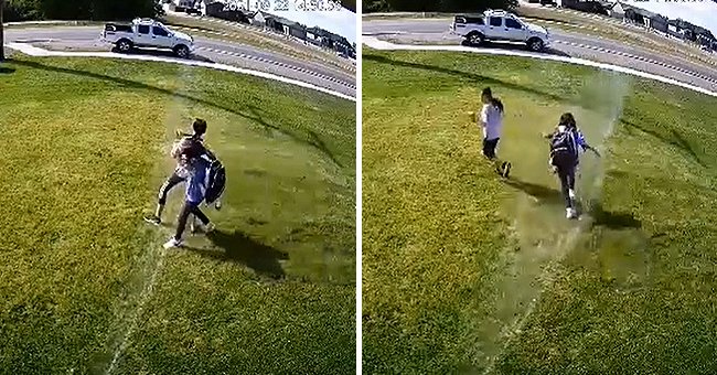 Trespassers walking on someone's lawn being splashed water from an automatic sprinkler. | Photo:  tiktok.com/@tgunz81 