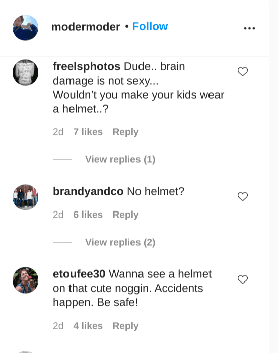 A screenshot of fans' comments on Julia Roberts' son skateboarding | Photo: Instagram/modermoder
