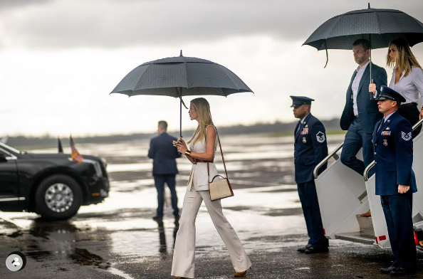 Ivanka Trump making her way from an airplane while other people trailed behind her and security personnel looked on, posted on February 12, 2025. | Source: Instagram/invankatrump