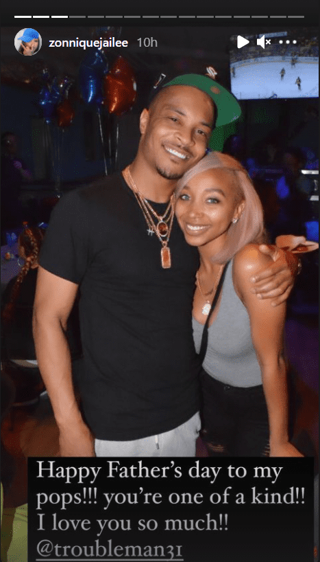 Zonnique Pullins smiling with her stepfather T.I. | Photo: instagram.com/zonniquejailee