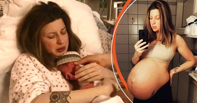 [Left] Judit Agota lying in the hospital with a baby on her chest; [Right] A pregnant Judit Agota. | Source: instagram.com/triplet_with_triplets