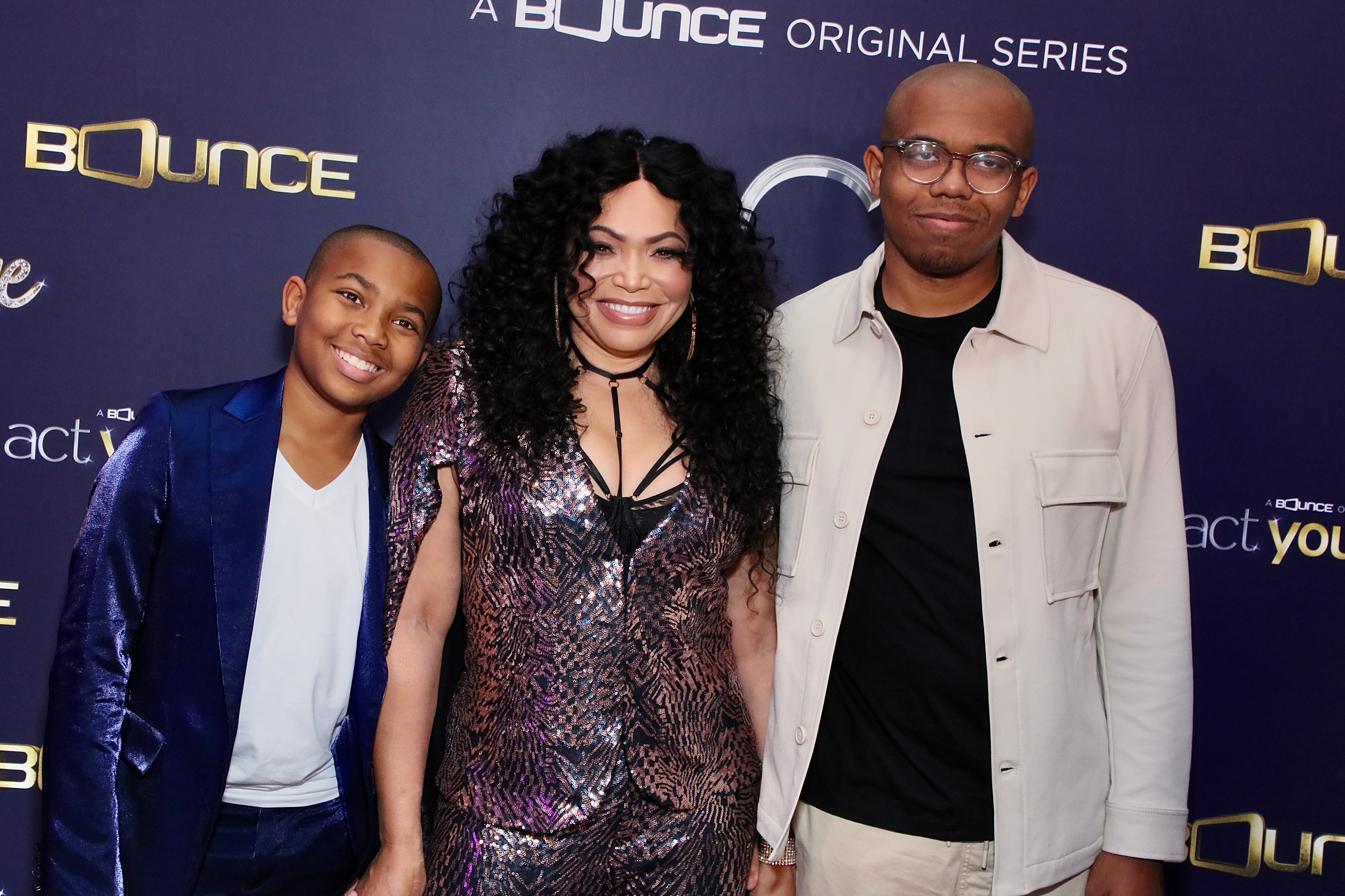 Tisha Campbell and her children Ezekiel Czar and Xen Martin at the official premiere screening of "Act Your Age" on February 27, 2023, in West Hollywood, California | Source: Getty Images