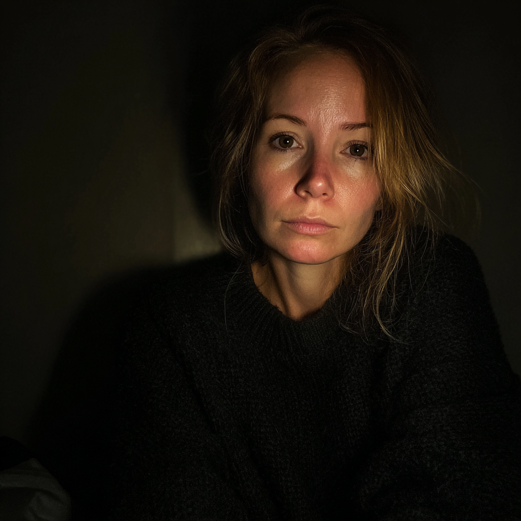 An emotional woman sitting in the dark | Source: Midjourney