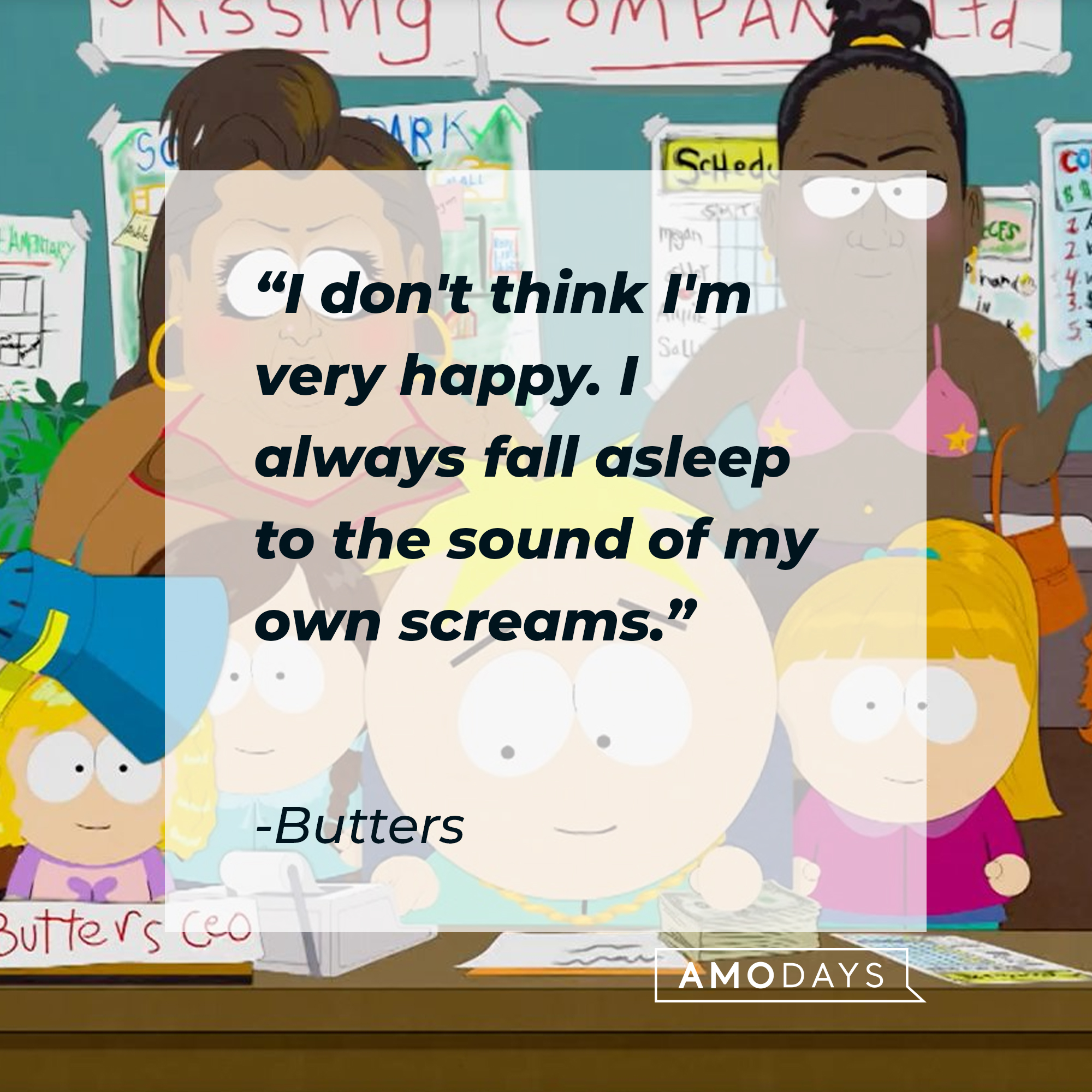 Butters' quote: "I don't think I'm very happy. I always fall asleep to the sound of my own screams." | Source: facebook.com/southpark