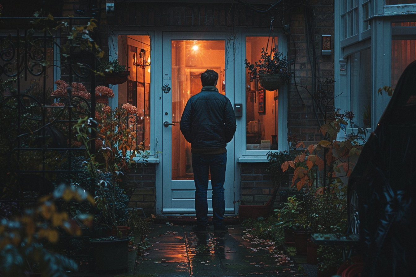 A man standing outside a house | Source: Midjourney