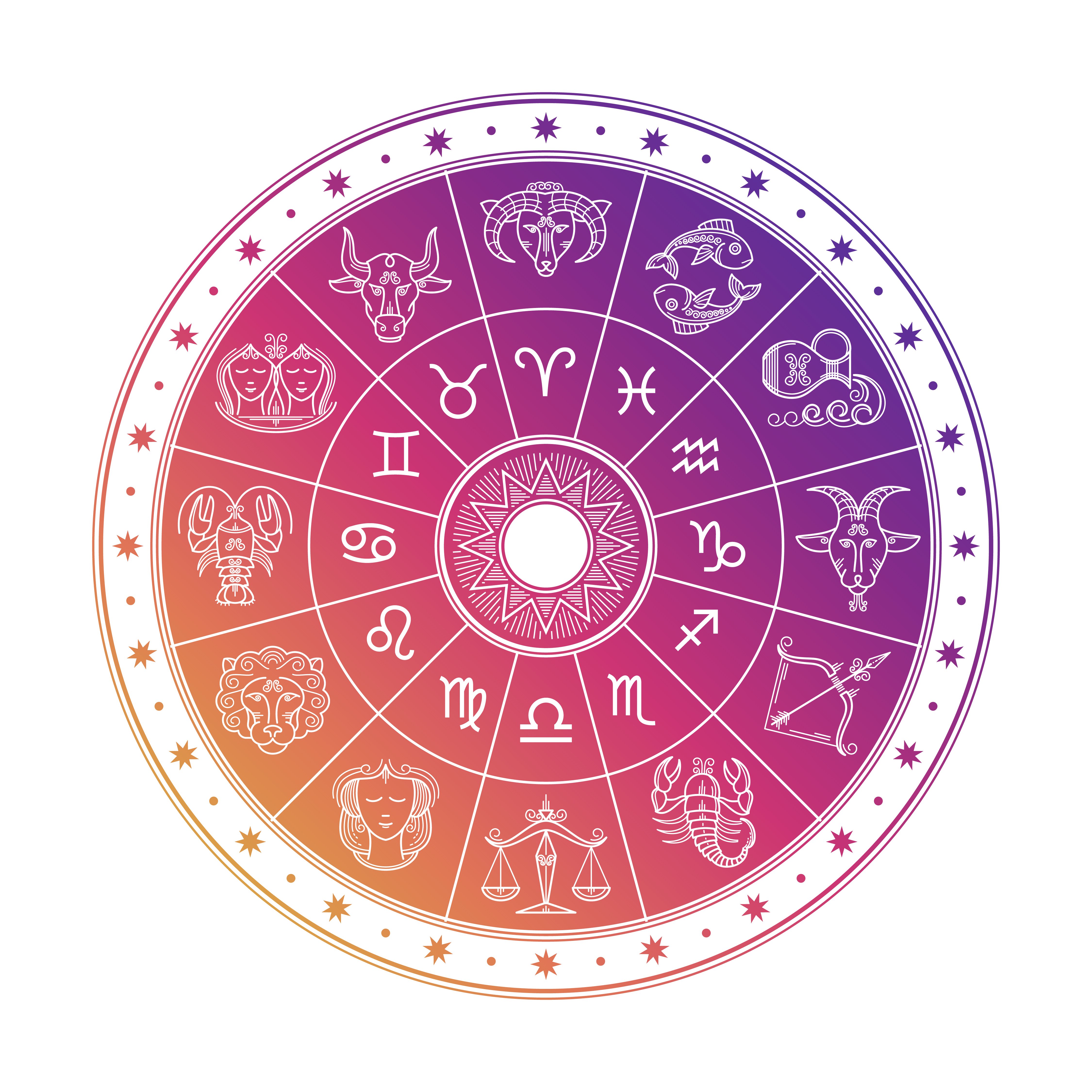 Colorful astrology circle design with horoscope signs isolated on white background | Photo: Shutterstock