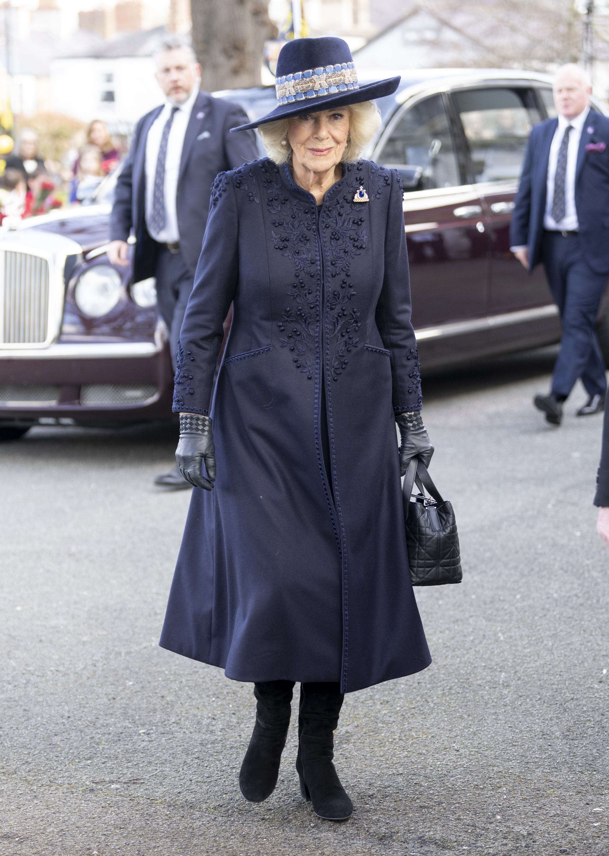 Queen Camilla arrives for the Royal Maundy Service at St Asaph Cathedral on 2 April 2026 in St Asaph, Wales. | Source: Getty Images