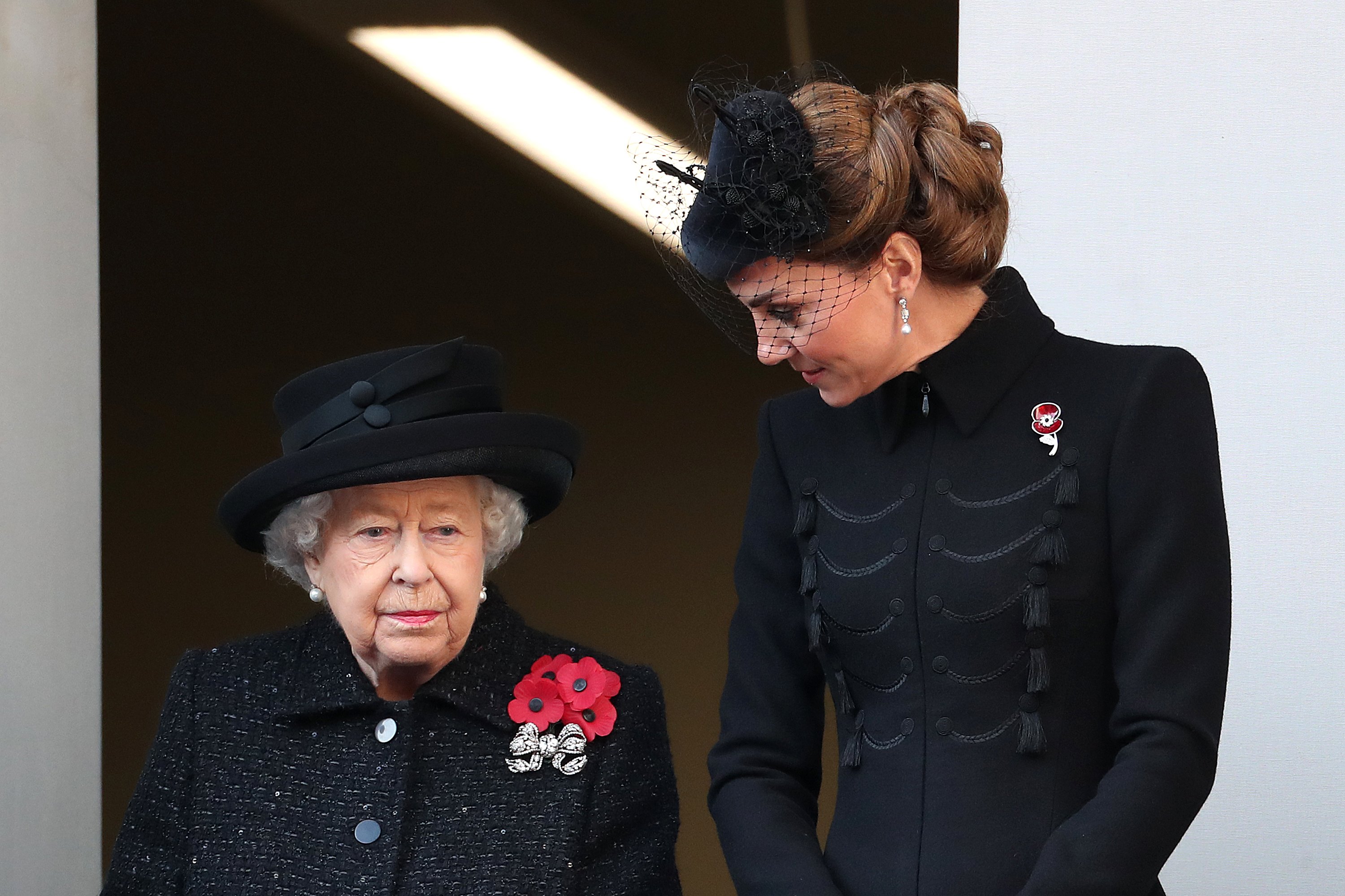 Queen Elizabeth II and Catherine, Duchess of Cambridge at the annual Remembrance Sunday memorial at The Cenotaph on November 10, 2019 in London, England. | Source: Getty Images