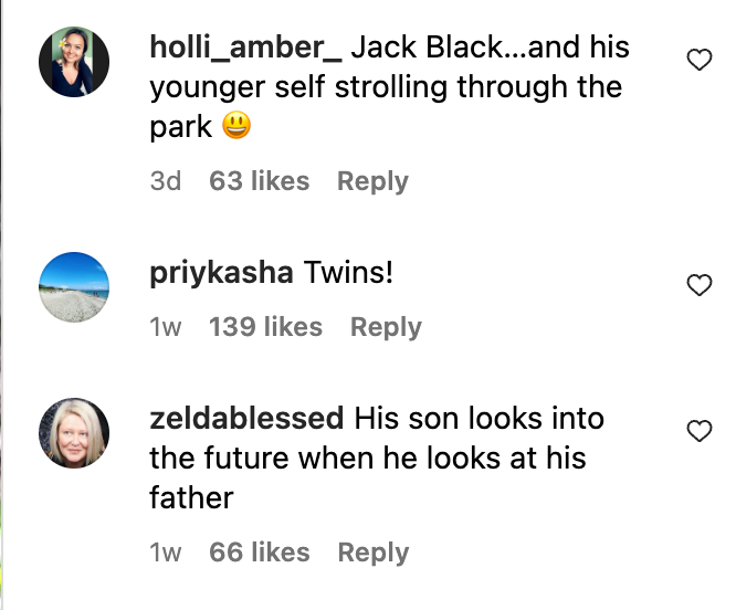 Comments regarding Jack Black and Samuel Black's uncanny resemblance | Source: Instagram.com/starcelebkids