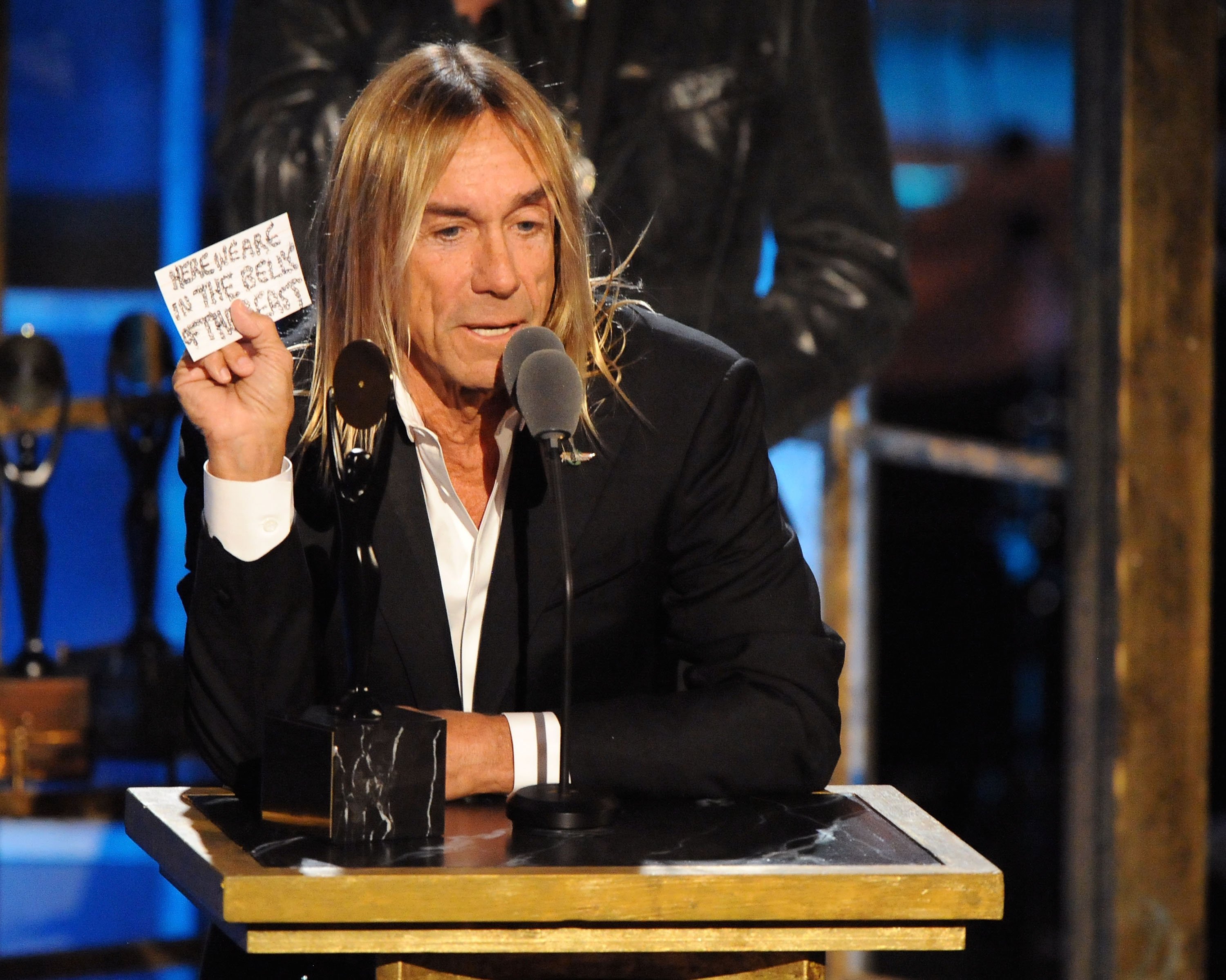 Iggy Pop of Iggy & the Stooges at the 25th Annual Rock and Roll Hall of Fame Induction Ceremony in 2010 in New York City. | Source: Getty Images