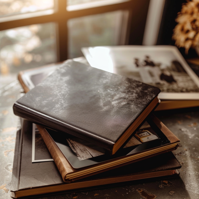 Photo albums lying on a table | Source: Midjourney