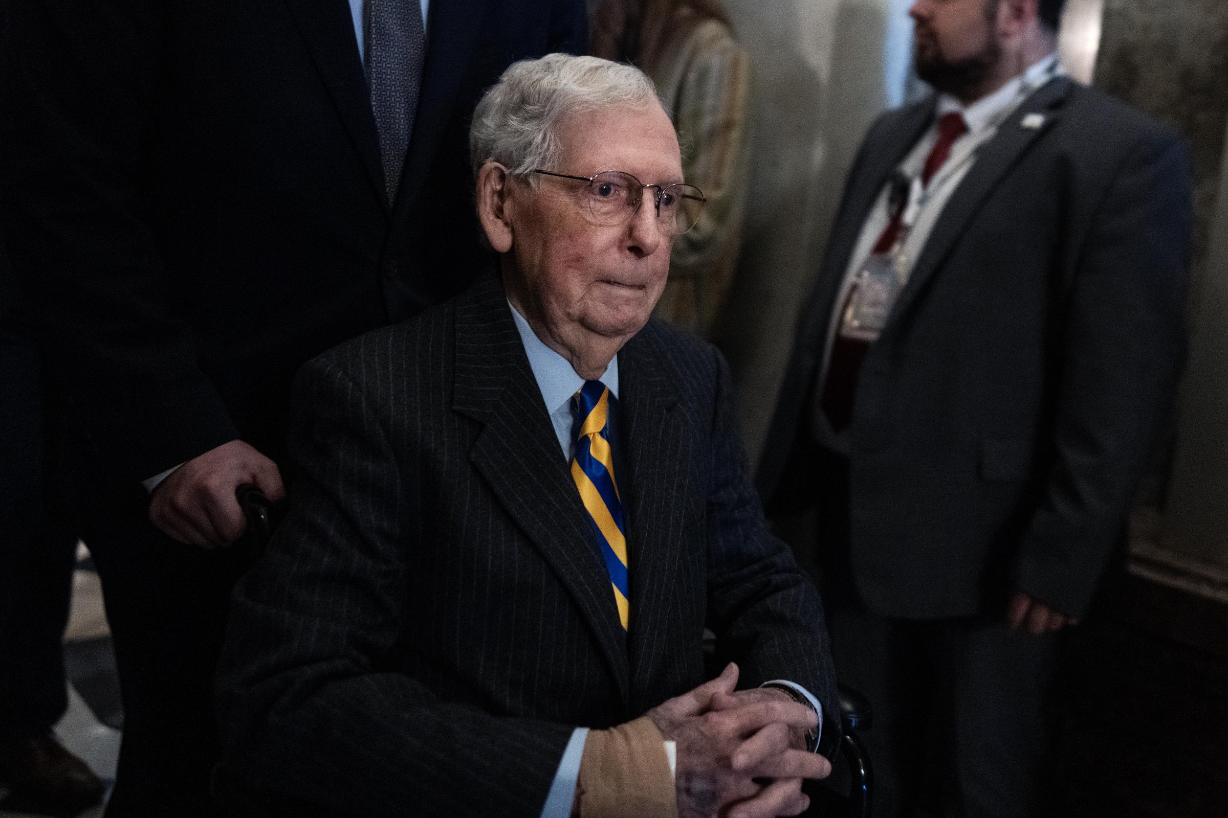 Weeks after being treated for flu-like symptoms, McConnell returned to the Capitol and resumed his Senate schedule. The appearance came months before the medical emergency that again raised questions about his health. | Source: Getty Images