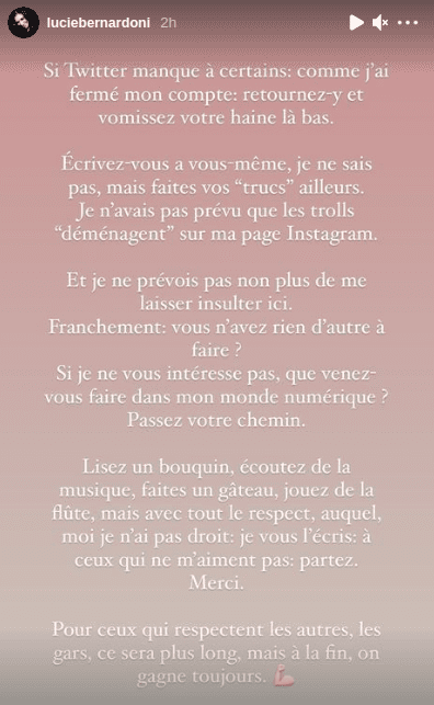 Lucie Bernardoni | Source : Instagram Story