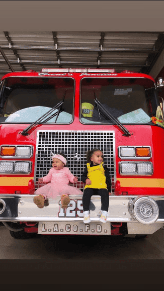 True Thompson and Dream Kardashian were all smiles at the fire station. | Source: Khloe Kardashian/Instagram Stories