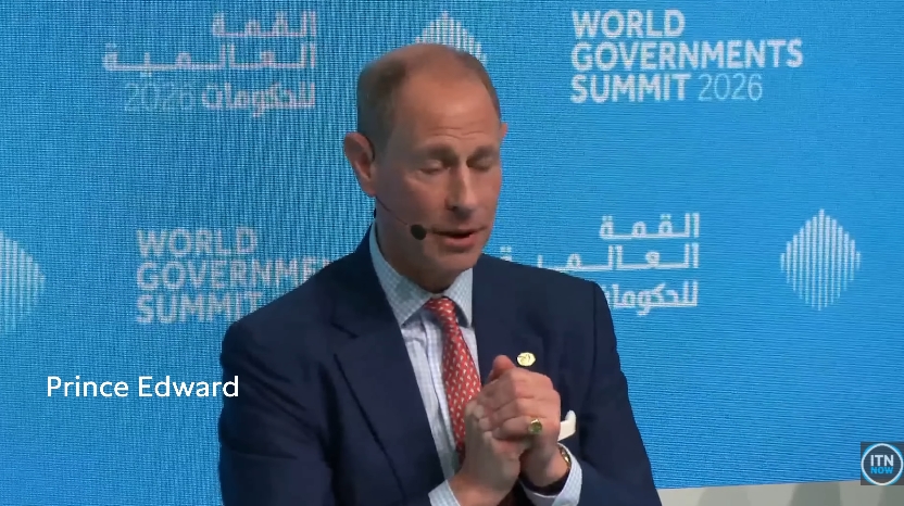 Prince Edward listens intently as questions are put to him on stage at the World Governments Summit in Dubai. | Source: YouTube/ITN Now