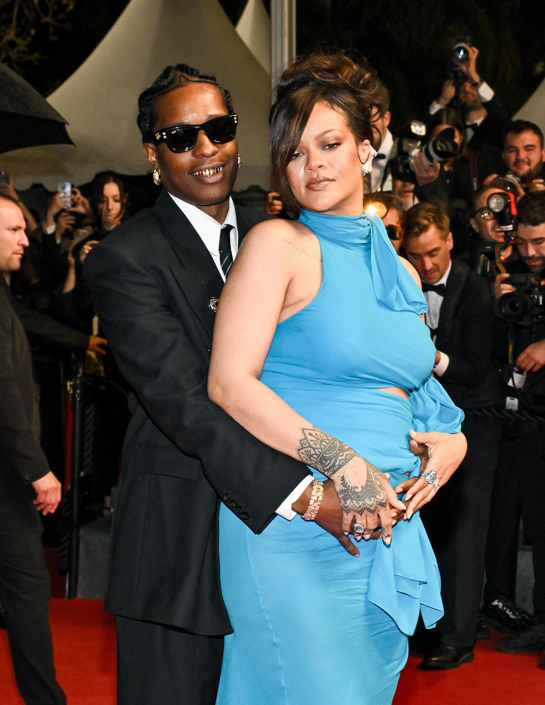 A$AP Rocky and Rihanna at the "Highest 2 Lowest" red carpet in Cannes, France, on May 19, 2025 | Source: Getty Images