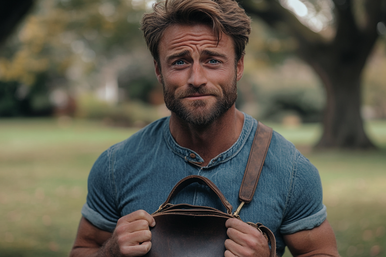 A man holding a leather bag | Source: Midjourney