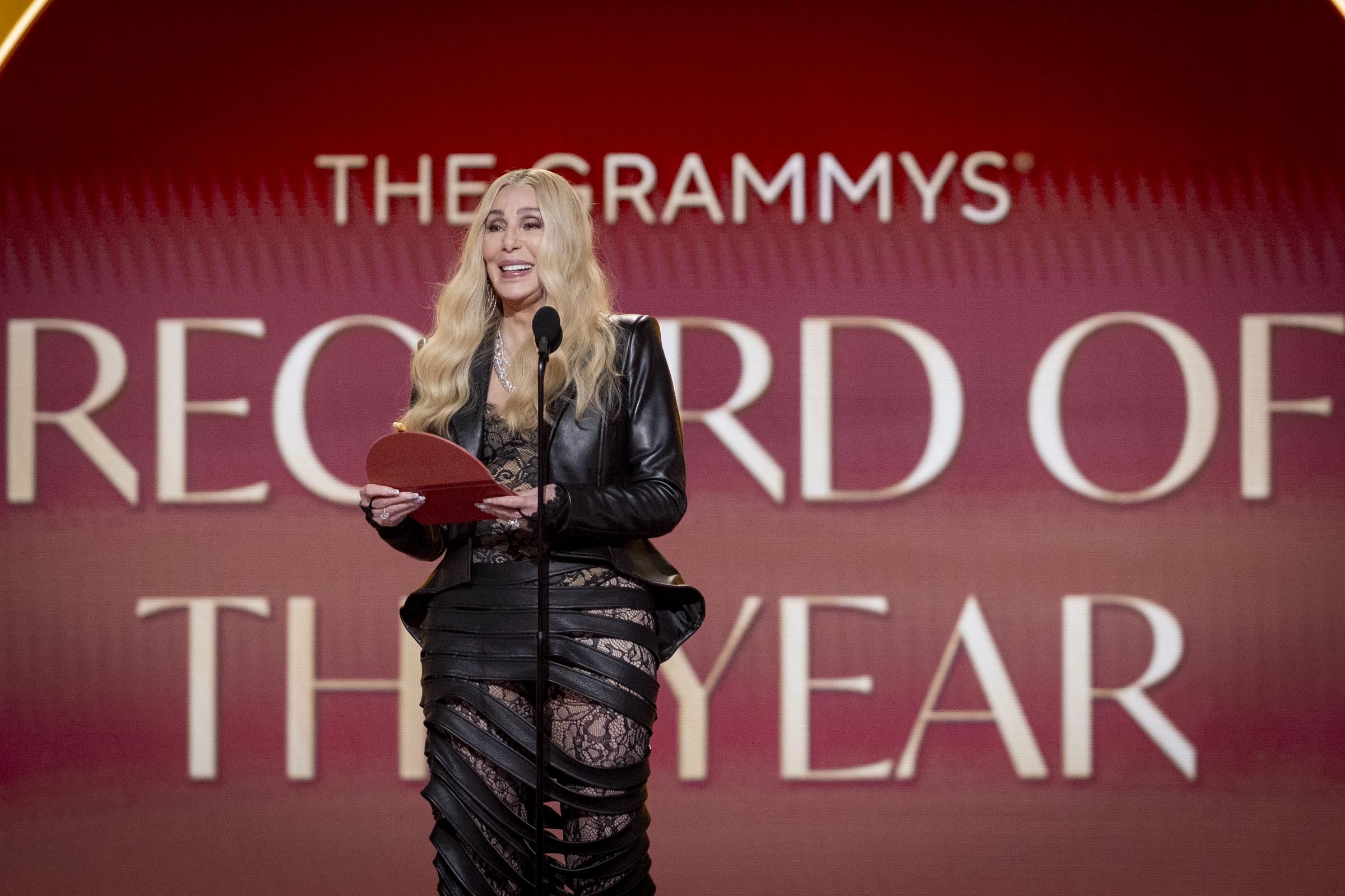 Cher speaks onstage during the 68th Grammy Awards in Los Angeles on February 1, 2026. | Source: Getty Images