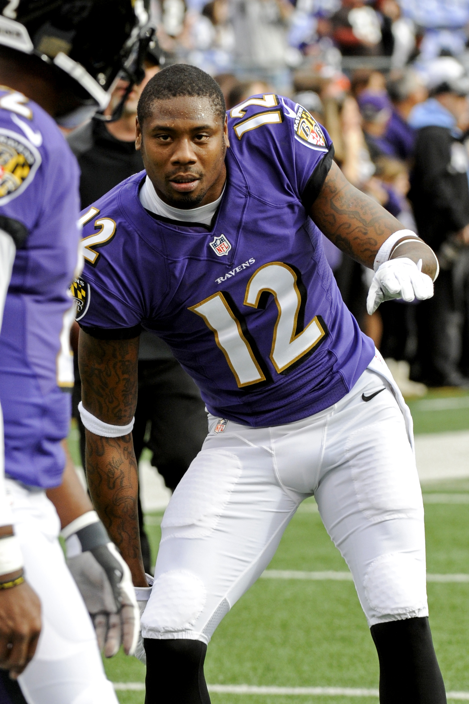 Jacoby Jones of the Baltimore Ravens dances before a game at M&T Bank Stadium on December 28, 2014, in Baltimore, Maryland | Source: Getty Images