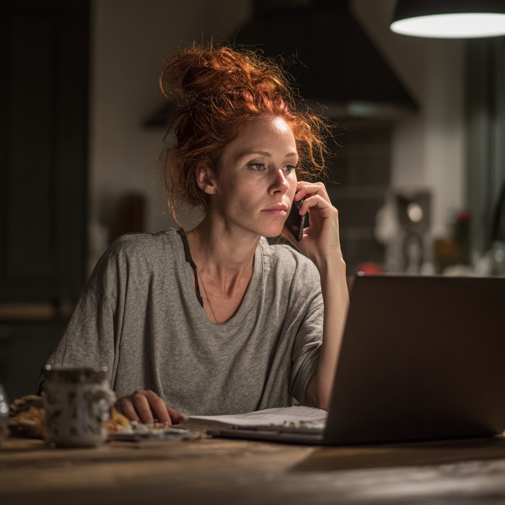 An emotional woman talking on a phone | Source: Midjourney