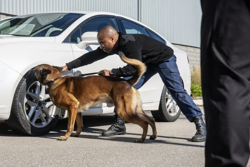 K-9 security professional checking a vehicle with a trained sniffer dog. | Photo: Getty Images