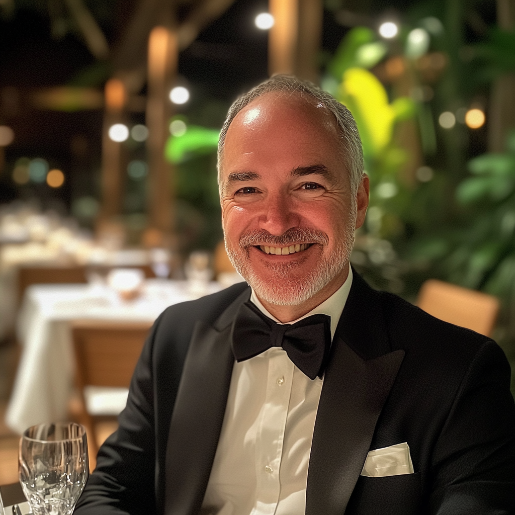 A smiling man at a restaurant | Source: Midjourney