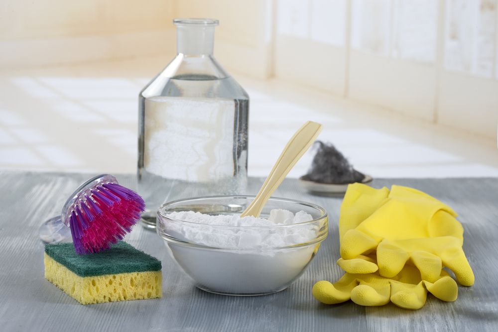 Cleaning materials on a table. | Source: Shutterstock