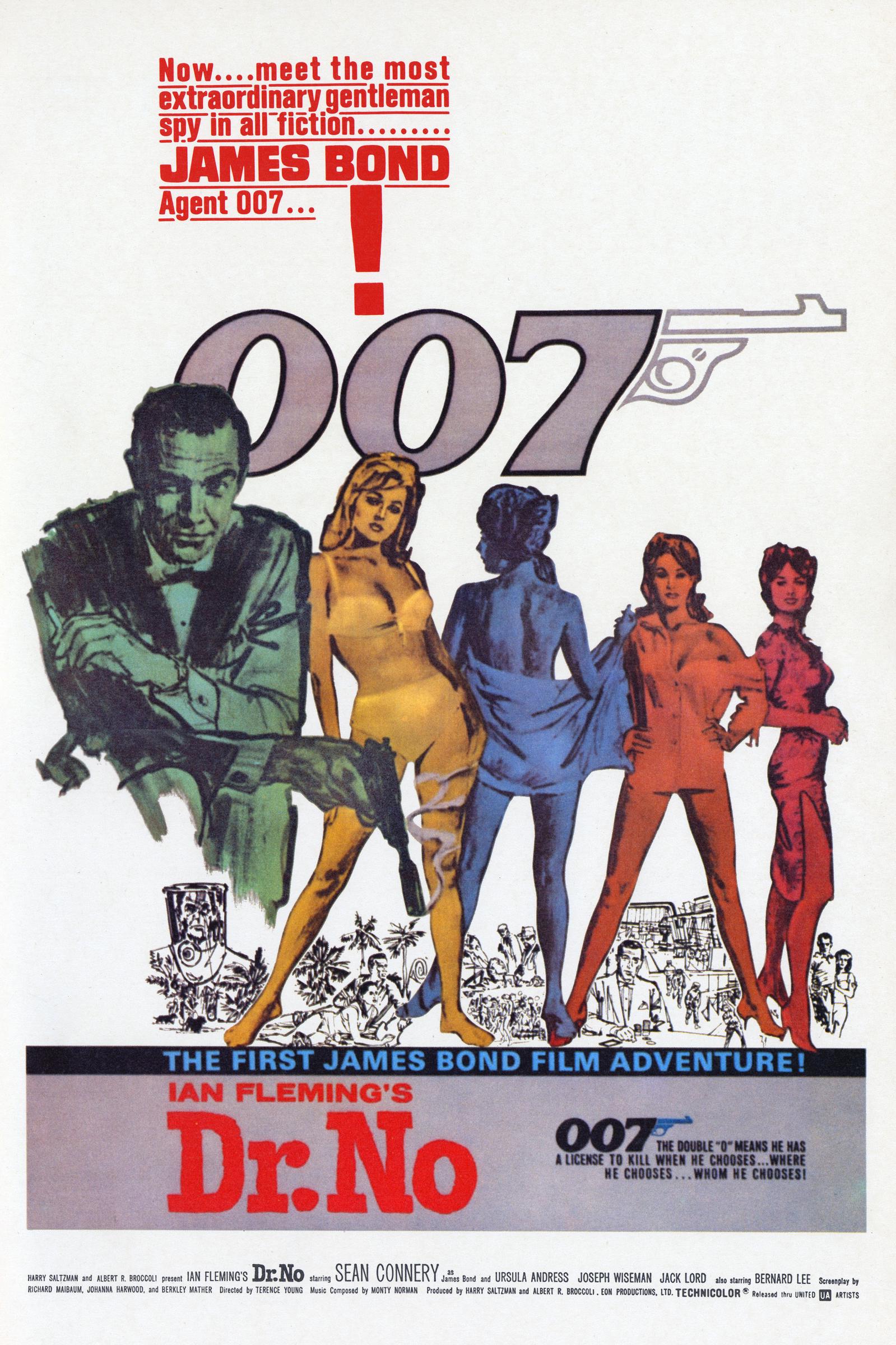 Movie poster for the film "Dr No", from the adventures series of secret agent 007 in 1967. | Source: Getty Images
