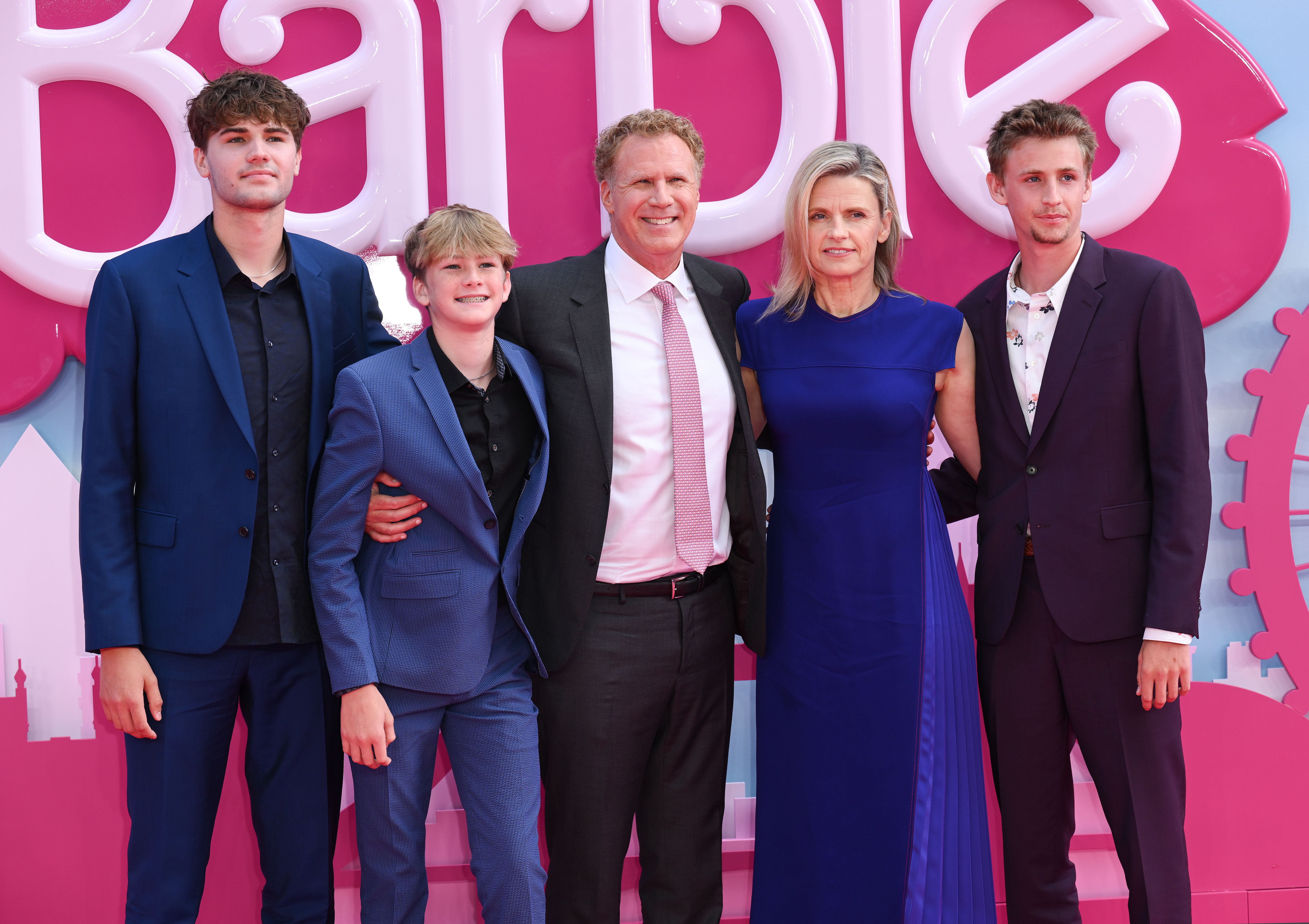 Will Ferrell and Viveca Paulin with their children Mattias, Axel and Magnus in London in 2023 | Source: Getty Images