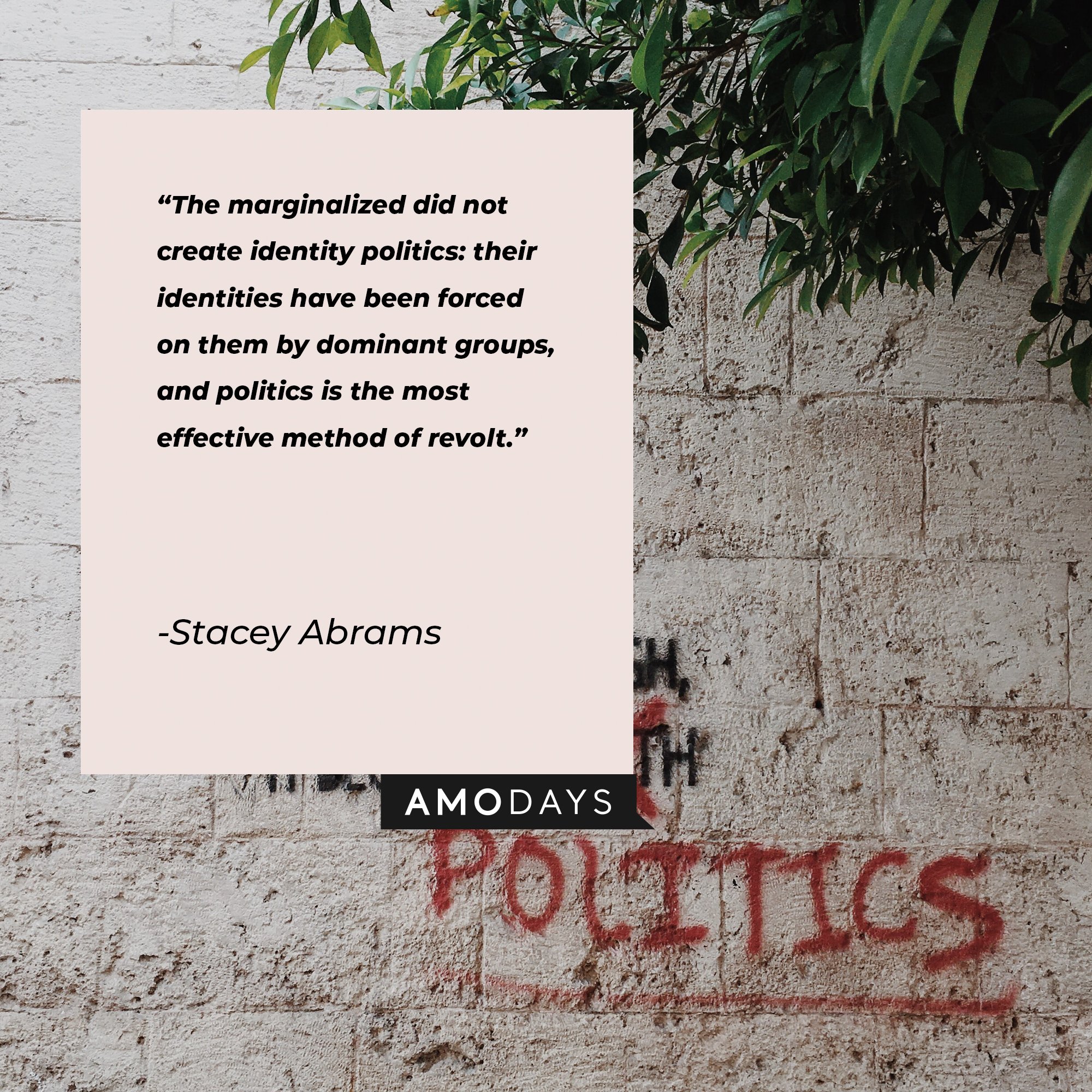 Stacey Abrams’s quote: "The marginalized did not create identity politics: their identities have been forced on them by dominant groups, and politics is the most effective method of revolt." | Image: AmoDays 