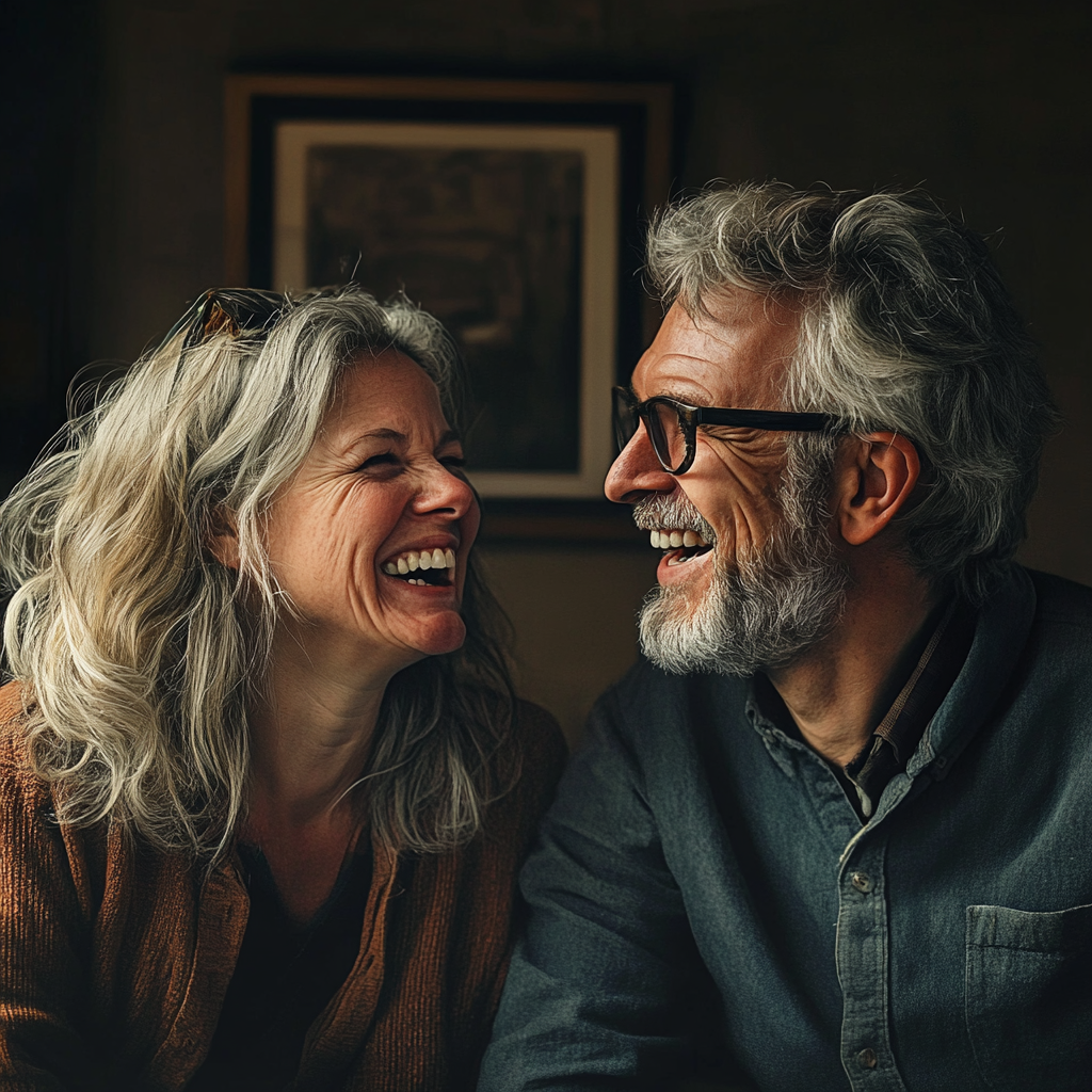 Woman laughing with her husband | Source: Midjourney