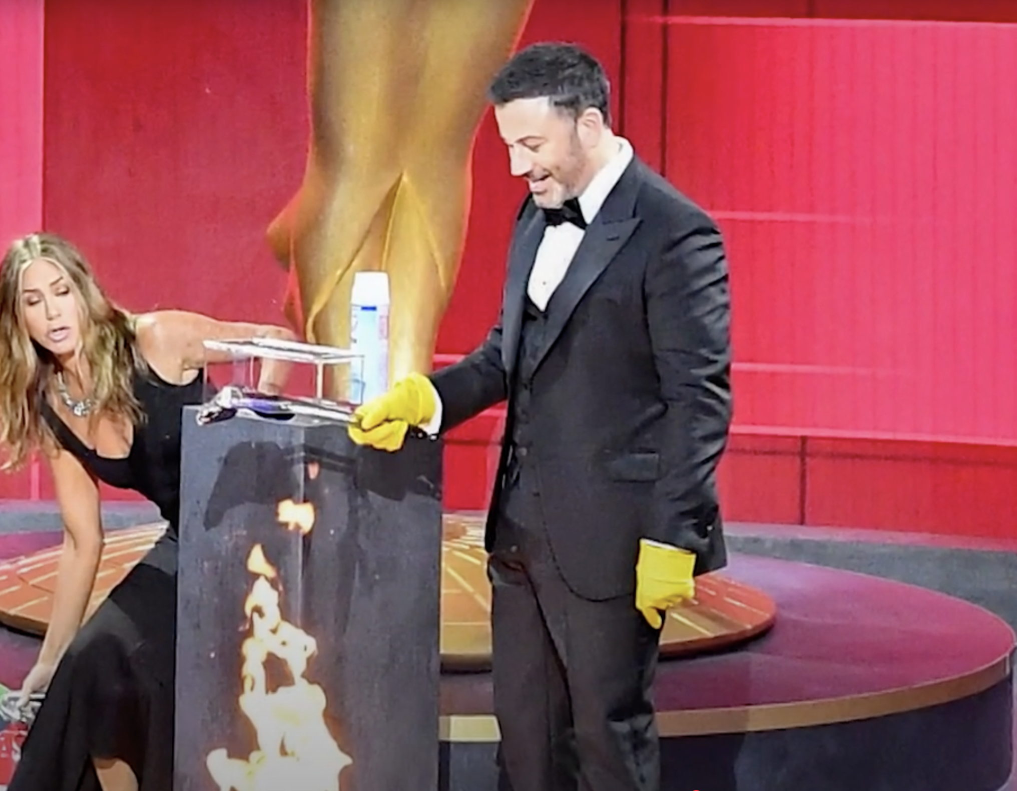 Jennifer Aniston and Jimmy Kimmel during the 72nd Primetime Emmys in 2020 from a video dated September 21, 2020. | Source: YouTube/Access Hollywood