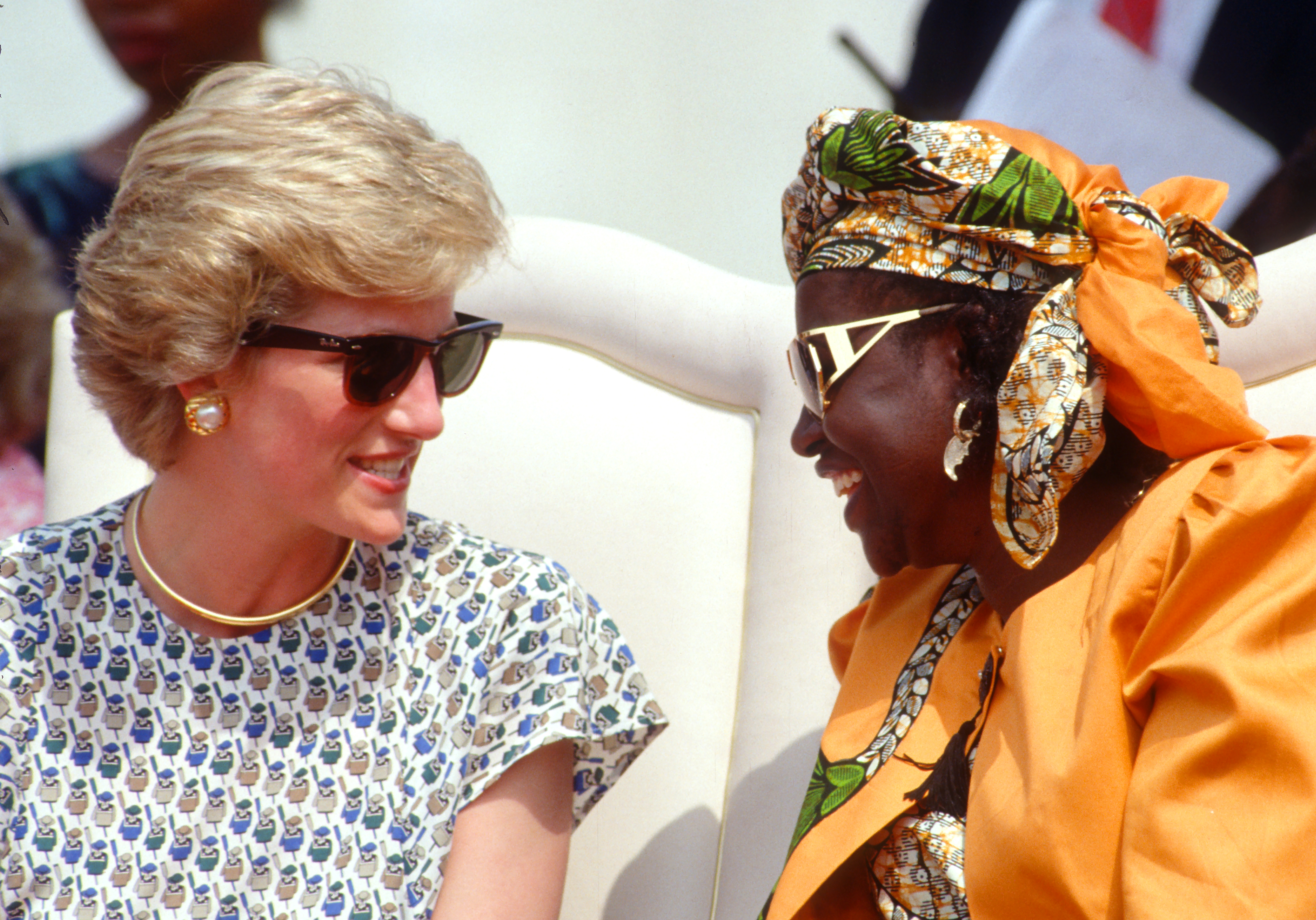 Princess Diana of Wales speaks to Nigerian First Lady, Maryam Babangida, as they attend a Better Life For Rural Dwellers women's fair in Tafawa Balewa Square on March 16, 1990, in Lagos, Nigeria. | Source: Getty Images