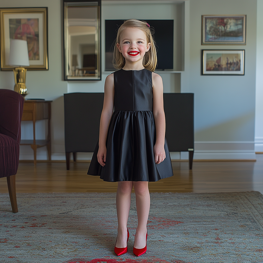 A little girl in red lipstick and heels | Source: Midjourney