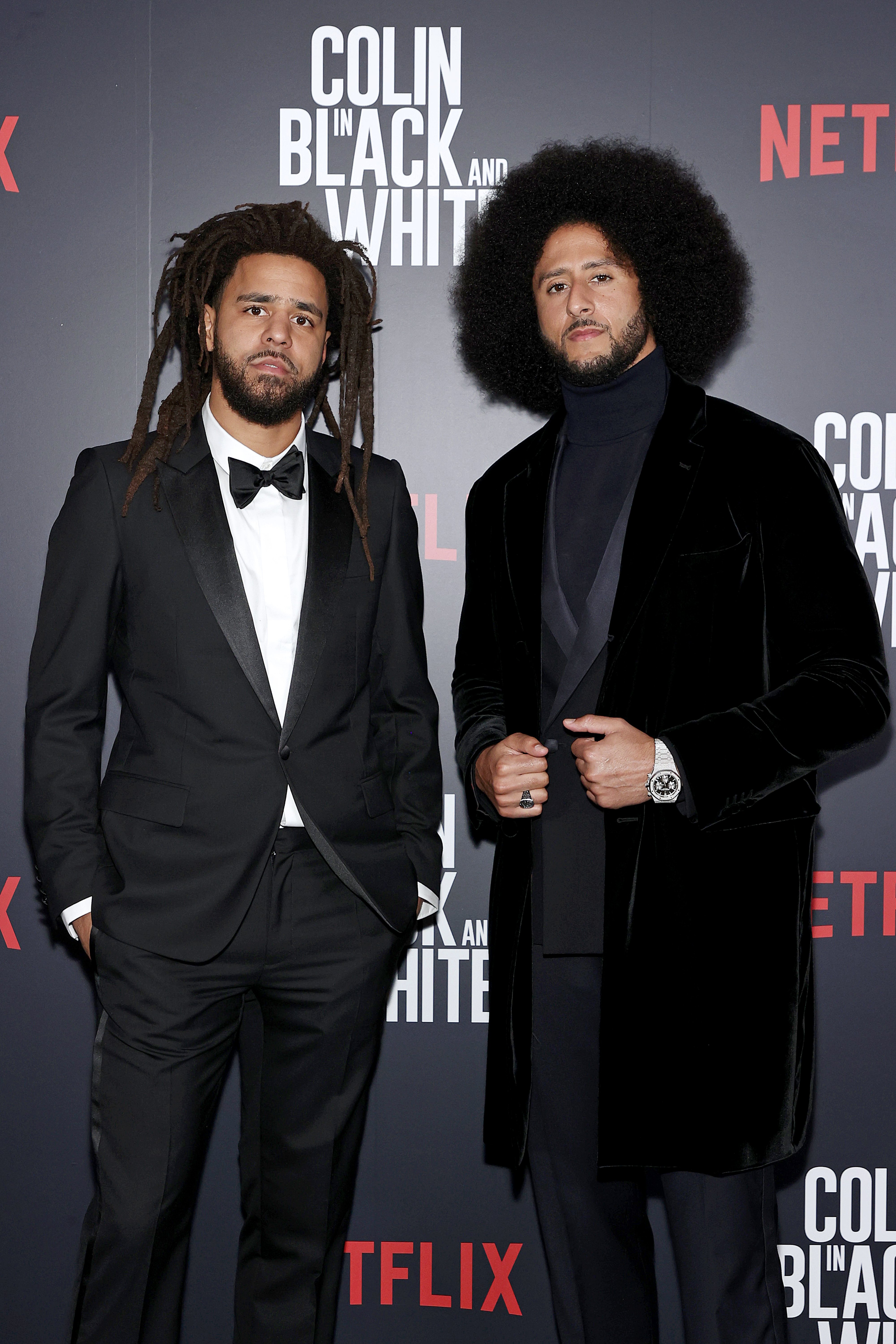 J. Cole and Colin Kaepernick attending the Netflix Limited Series Colin In Black And White Special Screening in New York City | Source: Getty Images
