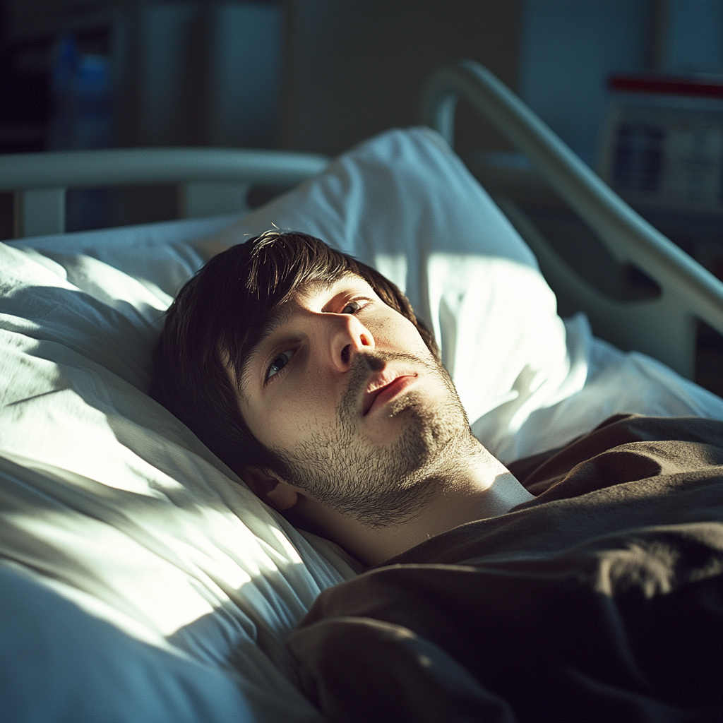 A man lying in a hospital bed | Source: Midjourney