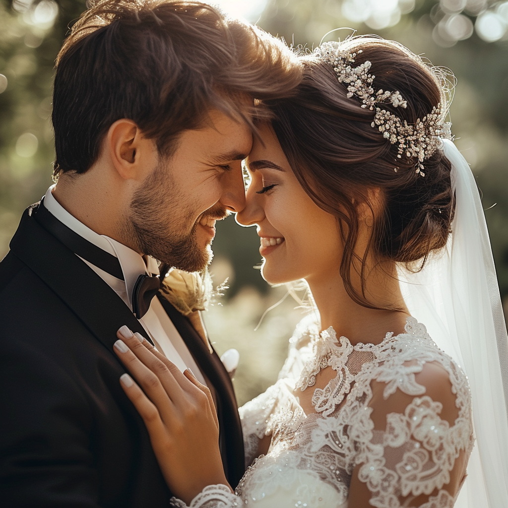 A smiling bridal couple | Source: Midjourney