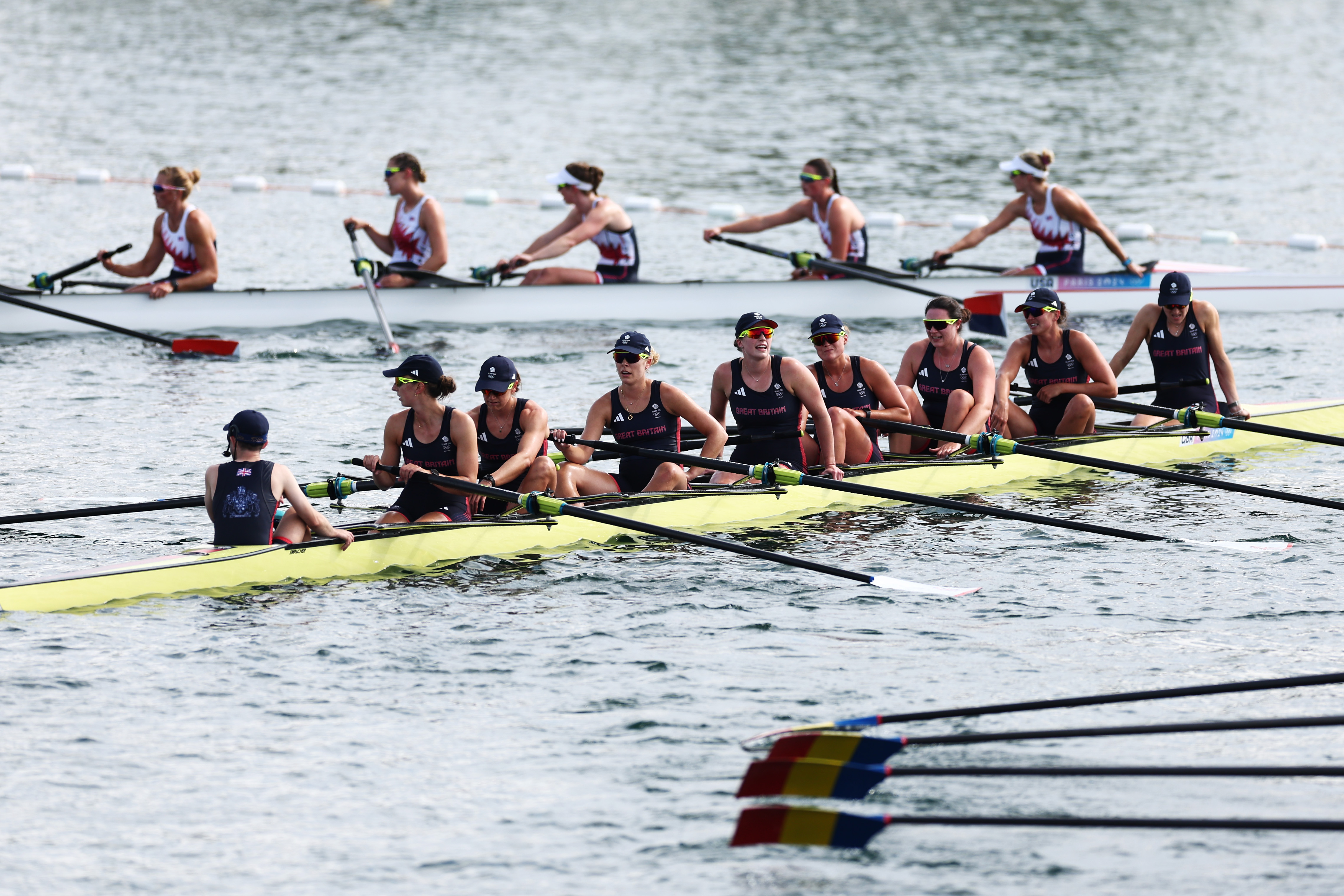 Team Great Britain reacting to winning Bronze in the Women's Eight Finals on day eight of the Olympic Games Paris 2024 on August 3 in France. | Source: Getty Images