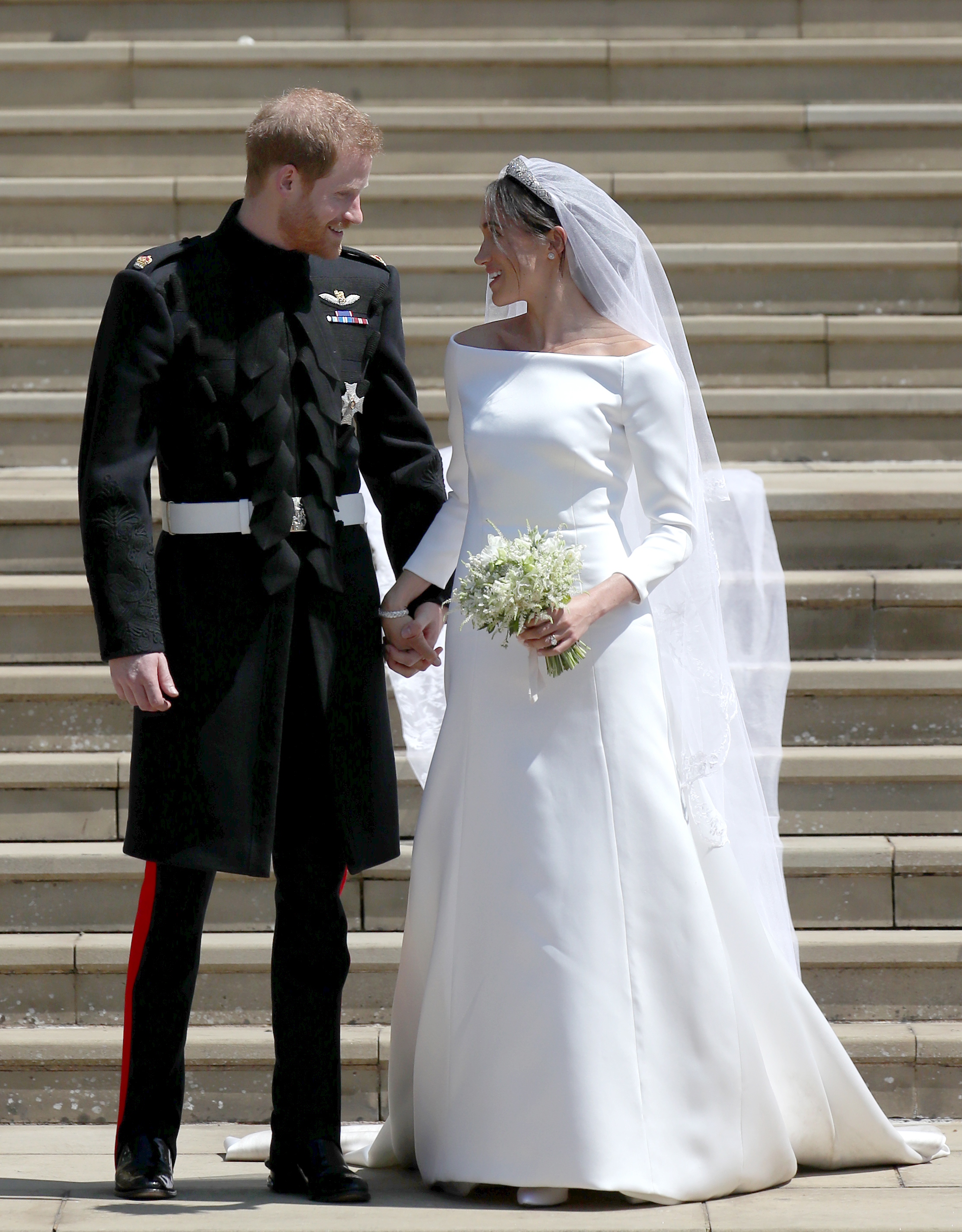 Prince Harry and Meghan Markle leaving St George's Chapel on May 19, 2018, in Windsor, England. | Source: Getty Images