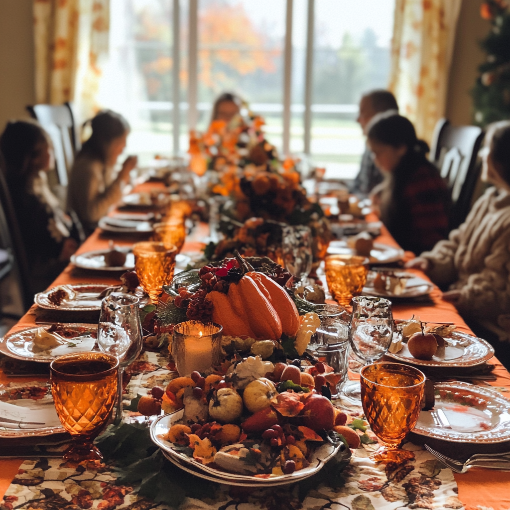 A Thanksgiving dinner table | Source: Midjourney