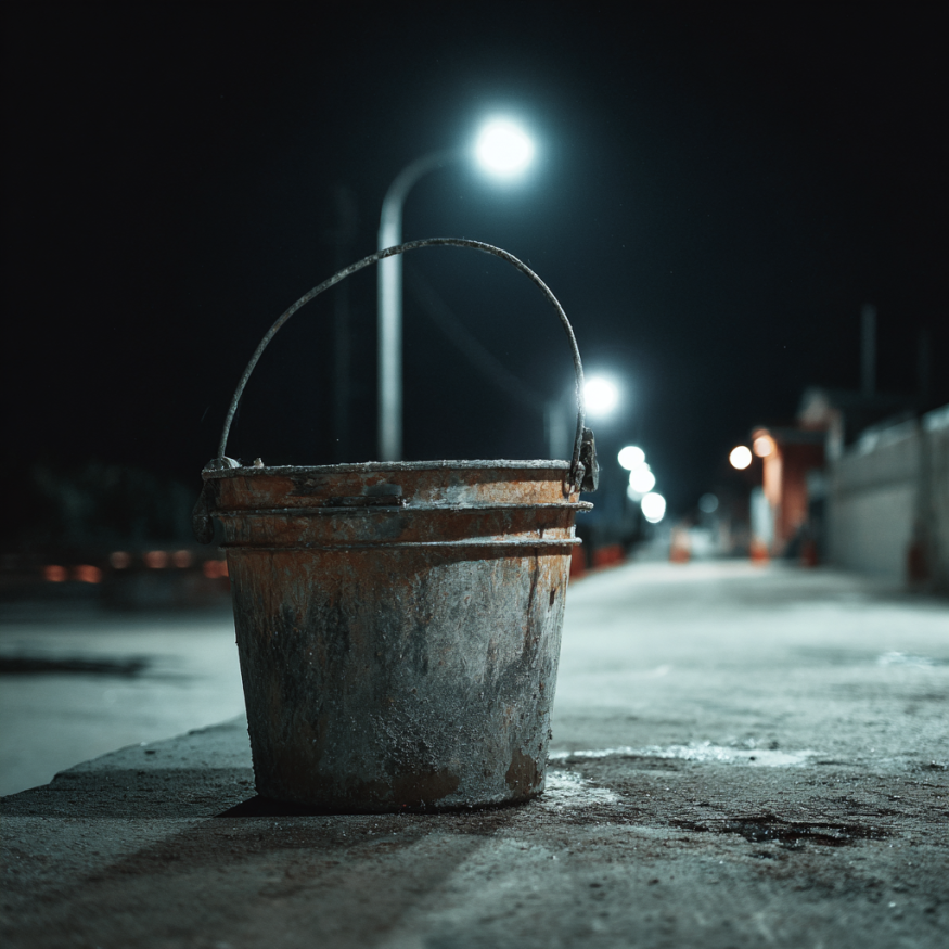 A bucket on concrete | Source: Midjourney