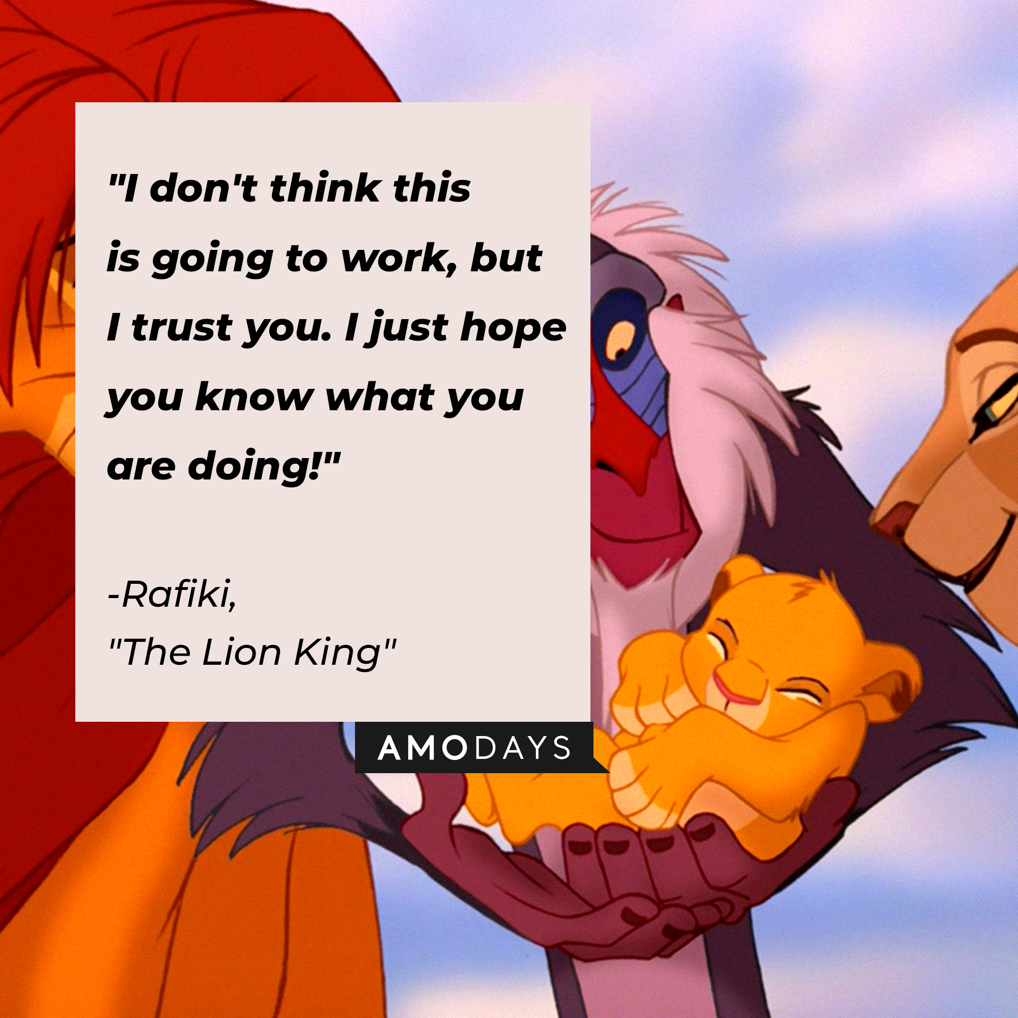 Rafiki with his quote: "I don't think this is going to work, but I trust you. I just hope you know what you are doing!" | Source: Facebook.com/DisneyTheLionKing