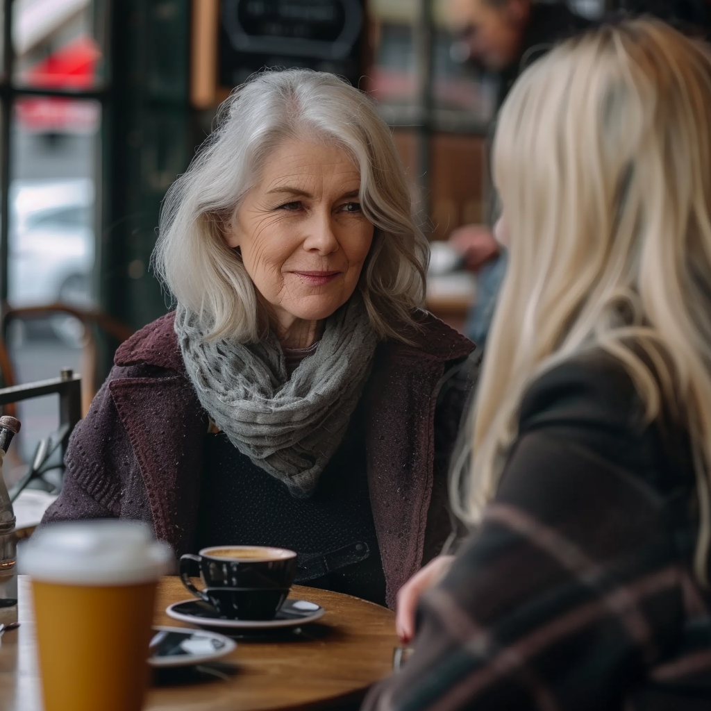 An older woman having coffee with a younger woman | Source: Midjourney