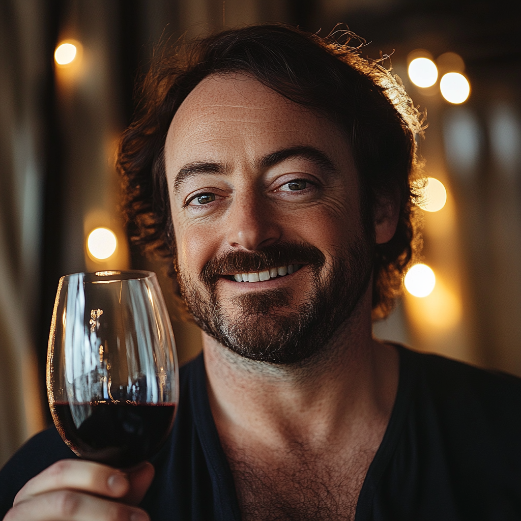 A smiling man holding a wine glass | Source: Midjourney