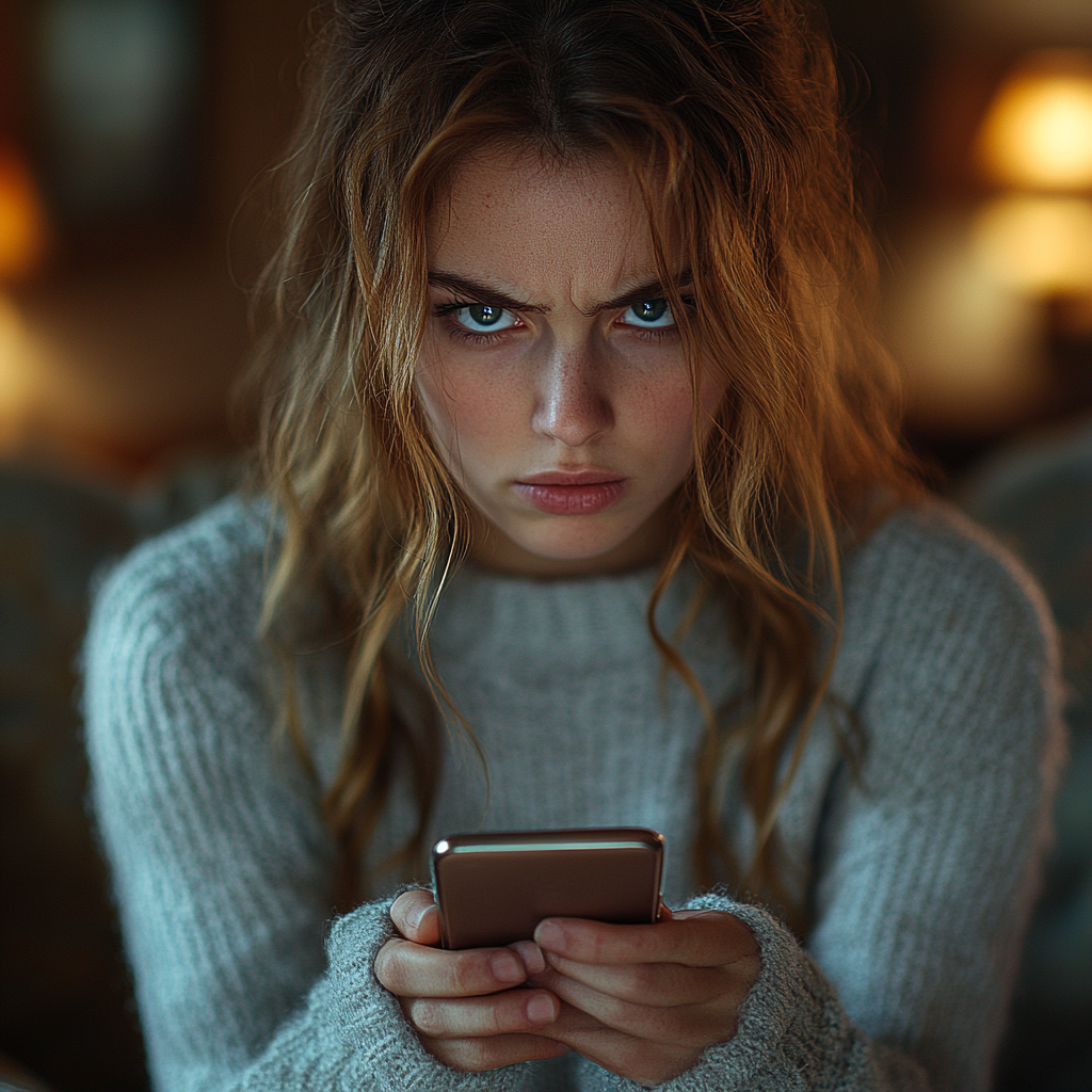 An angry woman sending a text | Source: Midjourney